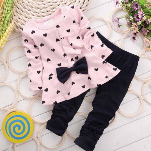 Wavsuf Kids Sets Clothes Girls Comfort Bow Pants Short Sleeve Pink Outfits Set Size 5-6 Years