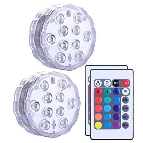 Qoolife Submersible LED Lights Remote Control Battery Powered, RGB Multi Color Changing Waterproof Light for Pool, Vase Base, Spa, Aquarium, Pond, Hot Tub, Decoration, Party, 2-Pack