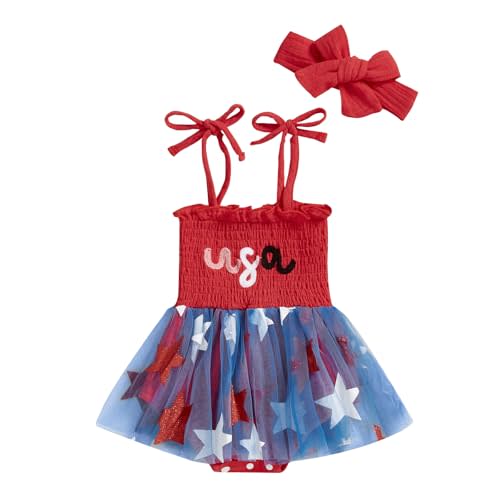Newborn Baby 4th Of July Outfit Girl Usa Bubble Romper Smocked Dress My First Forth Of July baby girl Outfits