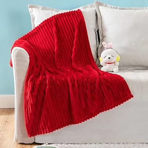 MIULEE Fleece Baby Blanket with Stripe Pattern for Infant, Newborn Fuzzy Flannel Soft Warm Christmas Red Throw Blanket Plush Cozy Boho Decor for Crib Stroller Nap 30"x40"