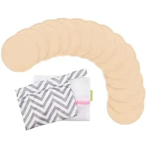 Reusable Nursing Pads for Breastfeeding - Soft & Absorbent 4-Layers Washable Breast Pads for Leaking Milk, Viscose from Bamboo Breastfeeding Essentials,Nipple Covers(Bare Beige, L 4.8")