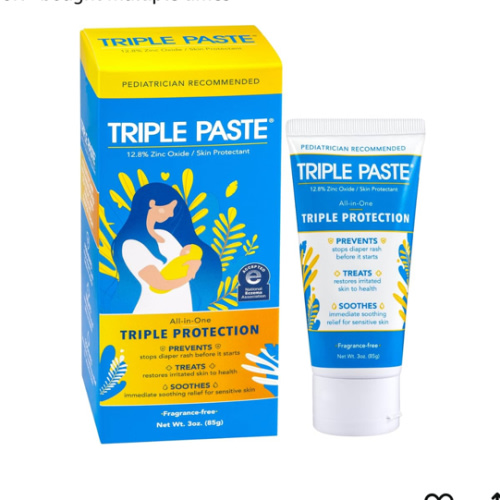 Triple Paste Diaper Rash Cream for Baby - 3 oz Tube - Zinc Oxide Ointment Treats, Soothes and Prevents Diaper Rash - Pediatrician-Recommended Hypoallergenic Formula with Soothing Botanicals