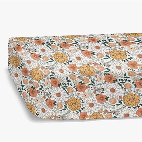 HawSkgFub Boho Retro Daisy Floral Fitted Standard Crib Sheet for Baby Girl, Vintage Flower Toddler Mattress Cover, Soft Breathable Stretchy Nursery Bed Sheets Decor Kids Gift 52" x 28"