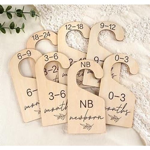 Beautiful Baby Closet Dividers for Clothes Organizer - Wooden Double-Sided Gender Neutral Size Dividers from Newborn to 24M for Nursery Decor & Organization Baby Party Gift Set