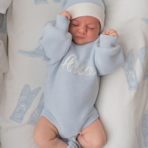 Personalized Flat Knit Romper | Sky Blue