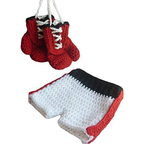 Newborn Photography Prop Infant Baby Boxing Gloves Pant Crochet Costume Knitted Shoot Outfits Knitted for 6-12 Months