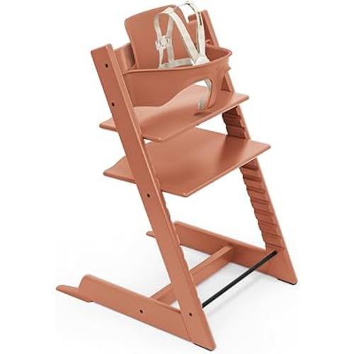 Stokke Tripp Trapp High Chair 2, Terracotta - Includes Chair + Baby Set with Removable Harness for Children 6-36 Months - Adjustable, Ergonomic & Easy to Clean