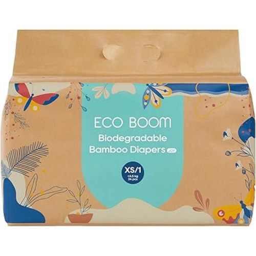 ECO BOOM Size 2 Diapers, Bamboo Viscose Diapers, Sustainable, Paper Packaging