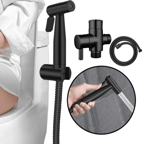 PHANCIR Handheld Bidet Sprayer for Toilet, Brushed Nickel Bidet Attachment for Feminine Wash, Black
