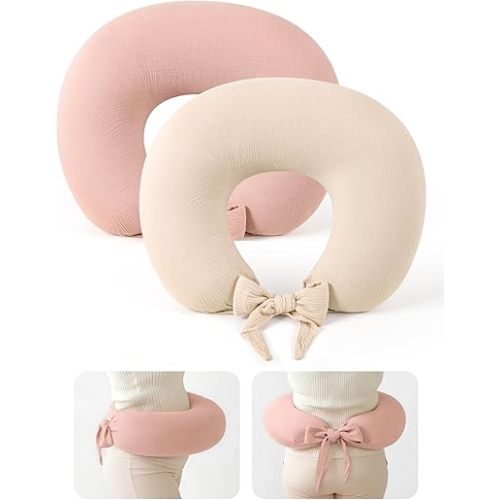 lulumoon Muslin Nursing Pillow Covers - 2-Pack Cotton Slipcovers for Breastfeeding Pillow - Extended Adjustable Strap for Secure Fit & Stable Support - Hidden Zipper Safety for Bottle-Feeding