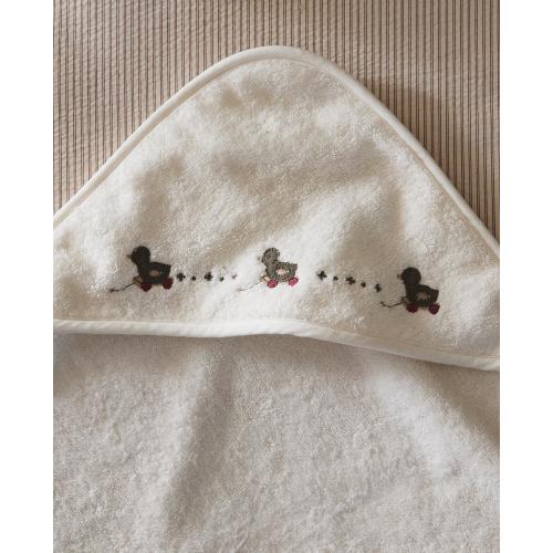 HOODED BABY TOWEL WITH DUCKLING APPLIQUÉS