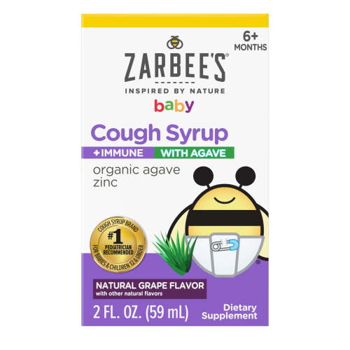Zarbees Organic Baby Cough Syrup + Immune with Agave & Zinc, Cold Remedy for Infants, Grape Flavor