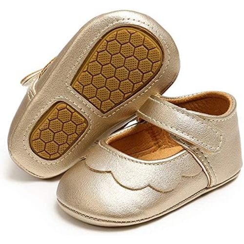 LAFEGEN Baby Girls Mary Jane Flats with Bownot Non Slip Soft Sole PU Leather Newborn Infant Toddler First Walker Cirb Dress Shoes