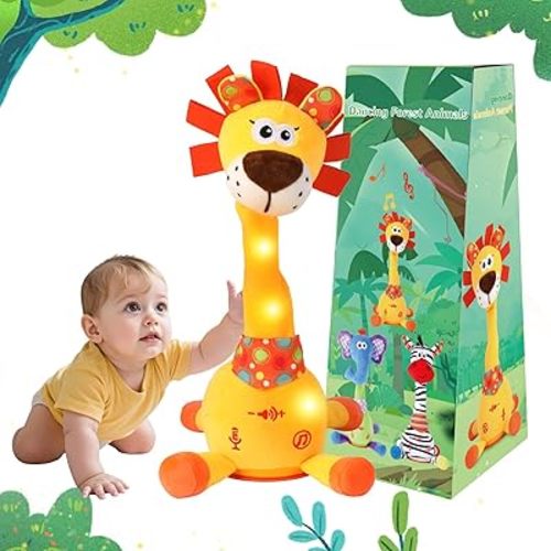 Dancing Talking Lion Plush Toy, Interactive Mimicking Recording Repeating Lion Stuffed Animal, Singing 10 Children's Songs, Tummy Time Light Up Toy for Toddlers 1-3 Years, Forest Birthday Party Gifts