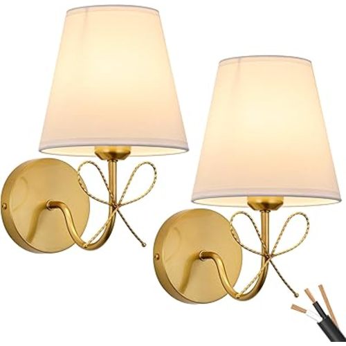 PASSICA DECOR Hardwired Glod Bow Wall Sconces Set of 2, Industrial Vintage Gold Sconces Wall Decor for Bedroom, Living Room, Bathroom,Hallway