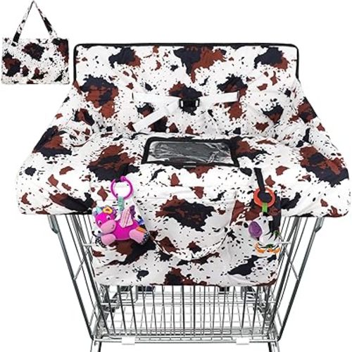 Cow Shopping Cart Cover & Grocery Cart Cover, Portable 2-in-1 High Chair Cover with Safety Harness, Multifunctional Cart Covers with Clear Phone Pouch