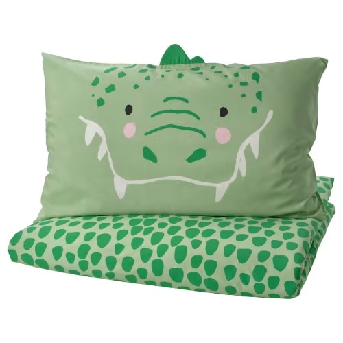 NATTHÄGER Duvet cover and pillowcase(s) - green/crocodile Twin