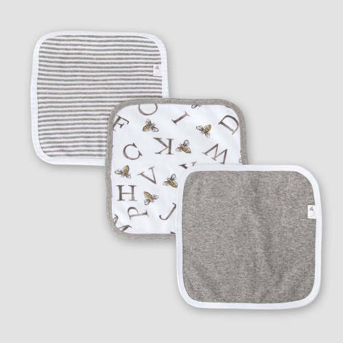 Burt's Bees Baby Set of 3 A-Bee-C Washcloths - Gray — buybuy BABY