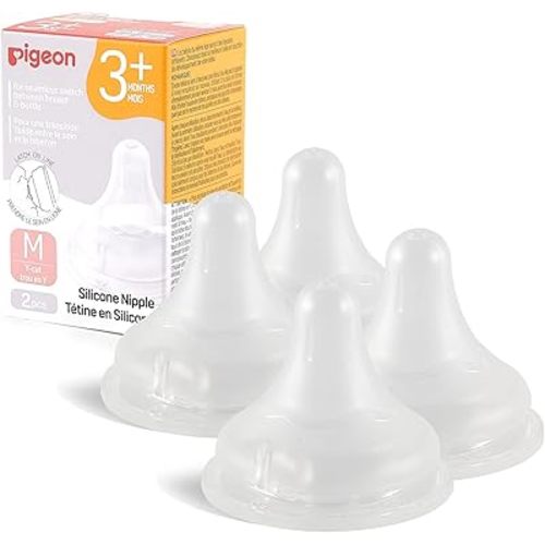 Pigeon Silicone Nipple (M) with Latch-On Line, Natural Feel, 3+ Months, 4 Counts