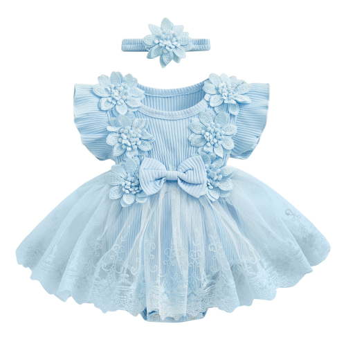 Hirigin Newborn Baby Girl Lace Romper Dress Short Sleeve Ruffle Mesh Tutu Dress 0 3 6 12 18 Months Cute Jumpsuits with Headband