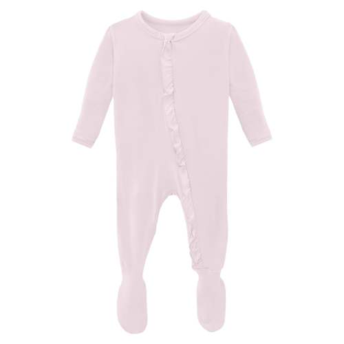 Layette Ruffle Footie with 2 Way Zipper in Shrinking Violet