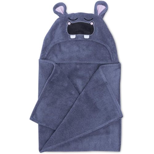 Natemia Baby Hooded Towel - Premium Ultra Soft Baby Bath Towel with Animal Design - Hooded Baby Towels for Newborn to Toddler - Made in Turkey - Perfect Baby Gifts - Blue Hippo