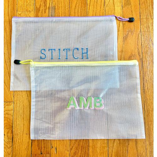 Mesh Embroidered Pouch- Pool, Snack, Needlepoint, Beach, Monogram, Snack Bag, Toy Organization, Pencil Pouch, Custom, Gift Bag, Baby Shower