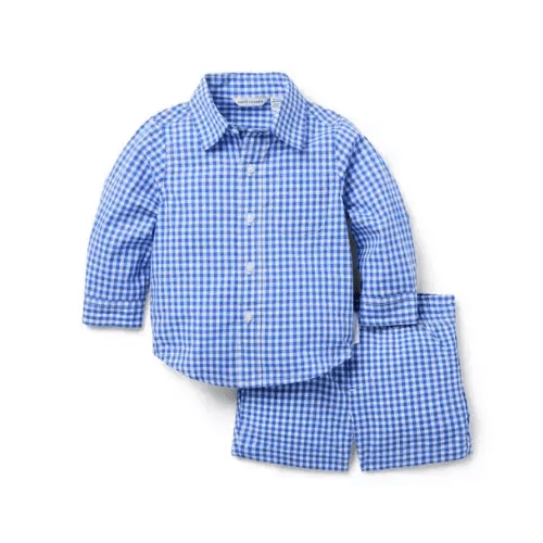 Newborn Medium Blue Gingham The Long Sleeve Cabana Matching Baby Set by Janie and Jack