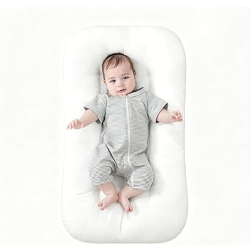 Baby Lounger for Infants Babies 0-12 Months, Bionic Organic Lounger, Soft Cotton Breathable Infant Floor Seats & Loungers for Newborn Baby Shower Gifts (White)