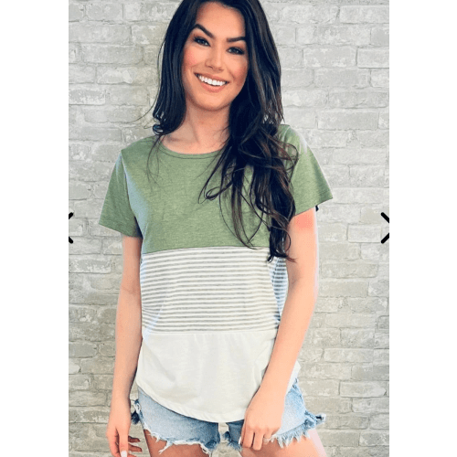 Nursing T-Shirt- 3 Block Colorblock- Green size small