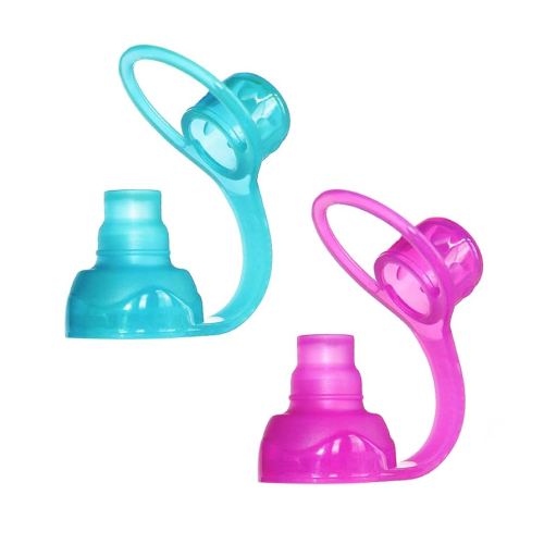 ChooMee SoftSip Food Pouch Top | Baby Led Weaning | No Spill Flow Control Valve, Protects Childs Mouth, 100% Silicone, BPA Free | 2CT Aqua Purple