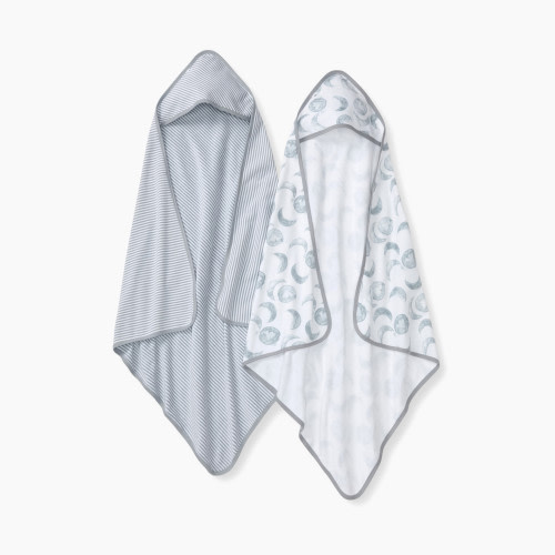 Burt's Bees Baby Organic Single-Ply Hooded Towel (2 Pack) - Hello Moon Grey