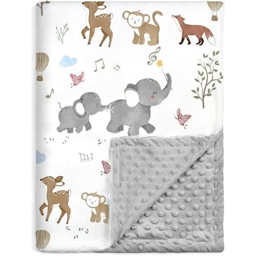 BOPRIO Baby Blankets for Unisex Boys Girls, Super Soft Nursery Minky Blankets with Woodland Animal Design and Dotted Fleece Backing, Printed Bed Throws Newborn Toddler Gift 30 x 40 Inch