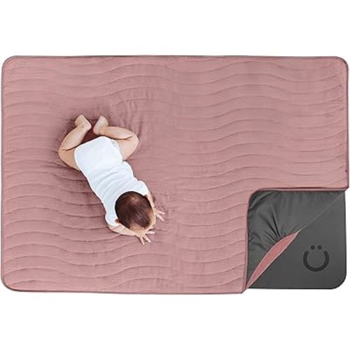 Ubbi Baby Floor Mat, Thick and Comfortable 40.5 x 57 Padded Play Mat for Babies and Toddlers, Detachable Cotton Muslin Cover, Machine Washable and Foldable, Fig Blossom