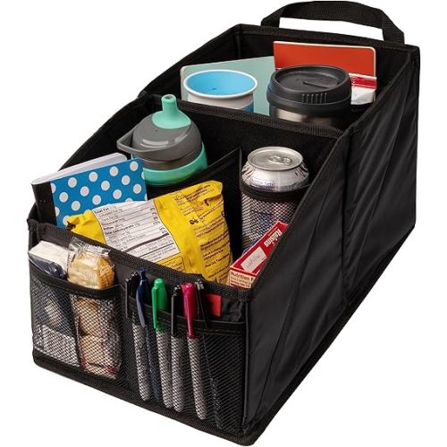 Lusso Gear Car Seat Organizer with Cup Holders for Front, Back, Passenger Seats, Truck and Van, 9 Auto Storage Compartments for Travel Organization of Trunk, Seats, Mobile Office (Black)