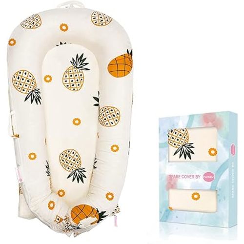 Baby Lounger Cover for Dockatot Deluxe + | 100% Cotton Hypoallergenic Newborn Premium Quality Spare Cover(Cover Only) (Pineapple)