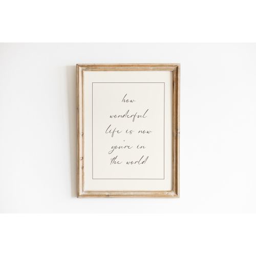 How Wonderful Life Is Now You're In The World Print, Baby Boy Nursery Wall Art, Nursery Decor Neutral, Girl Room Decor, Vintage Nursery Art