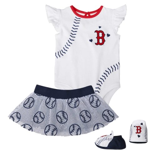 Girls Infant Boston Red Sox White/Navy Sweet Spot Three-Piece Bodysuit, Skirt & Booties Set