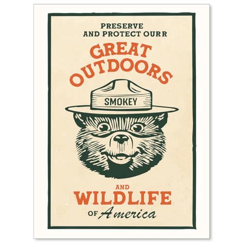 Cute Kids Bear Wall Art Nature Conservation Wildlife Animal Poster Retro Beige Cabin Canvas Prints for Outdoorsy Camping Wall Decor 12x16 inch Unframed
