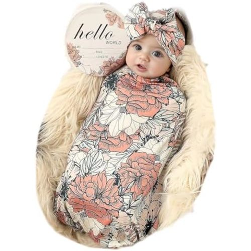 Galabloomer Newborn Receiving Blanket Headband Set Baby Flower Swaddle