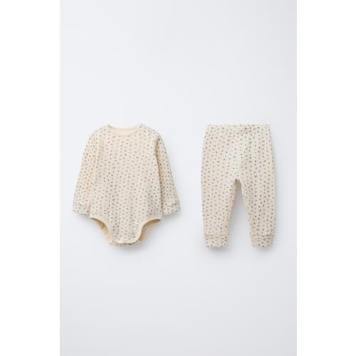 FLORAL WAFFLE BODYSUIT AND LEGGINGS SET - Blue | ZARA United States - 3-6m