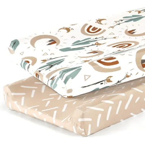 GRSSDER Stretch Ultra Soft Jersey Knit Changing Pad Cover Set 2 Pack, Change Table Pad Covers Fit 32"/34" x 16" Pads Safe and Snug, Stylish Cute Rainbow Print for Baby