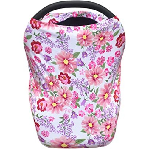 Baby Car Seat Canopy Extra Soft and Stretchy Purple and Pink Floral Nursing Cover