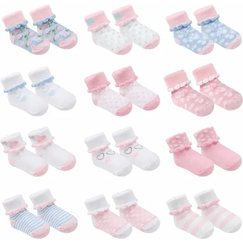 Baby Socks 12 Pairs - Non-Slip Infant Grip for Newborns & Toddlers 0-6 Months, Boys & Girls, Safe for Walking