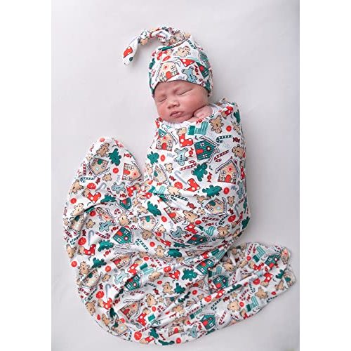 Giggle Angel Christmas Baby Receiving Blanket Swaddle Blanket Infant Wrap Set with Beanie (Christmas 1)