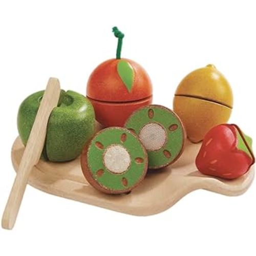 PlanToys 7 Piece Assorted Fruit Kitchen Food Playset (3600) | Sustainably Made from Rubberwood and Non-Toxic Paints and Dyes