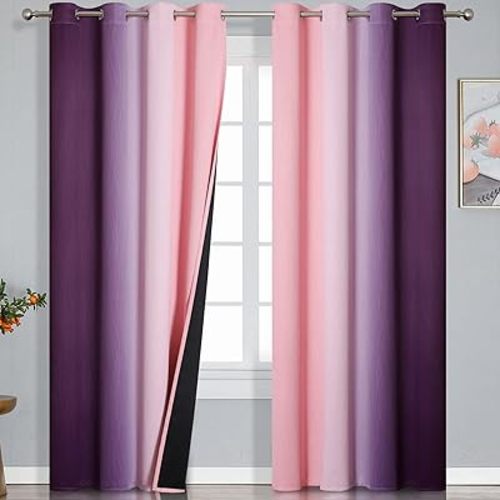 Ombre Pink and Purple Blackout Curtains - 52x84 Inch, 2 Panels