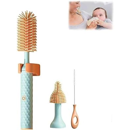 Toph Bottle Brush, Toph 360 Bottle Cleaner, Toph 360 Cleaner, Toph Bottle Brush Electric,Electric Bottle Brush Cleaner,Portable Travel Electric Baby Bottle Brush Set,Long Handle (Three Piece Green)