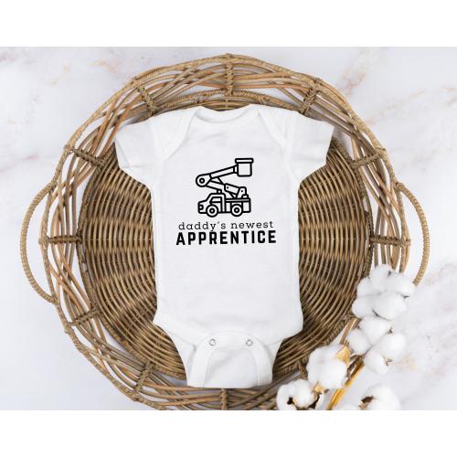 Lineman Baby Bodysuit, Bucket Truck Toddler Shirt, Daddy's Newest Apprentice Tee