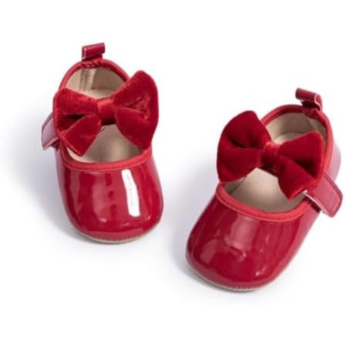 KIDSUN Infant Baby Girls Mary Jane Shoes Non-Slip Rubber Sole Ballet Slippers Princess Dress Wedding Shoes Newborn Crib Shoes First Walkers Shoes